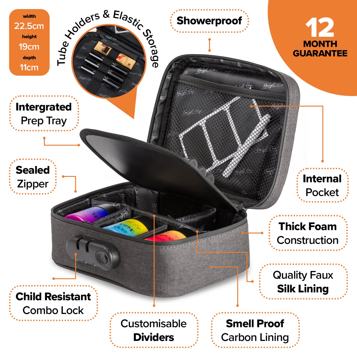 Smell Proof Bag WITHOUT GRINDER, 3x Stash Jars & 3x Doob Tubes
