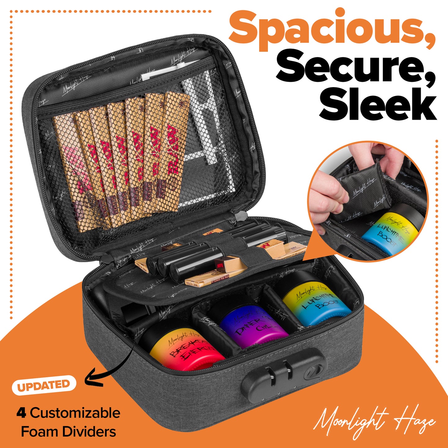 Smell Proof Bag WITHOUT GRINDER, 3x Stash Jars & 3x Doob Tubes